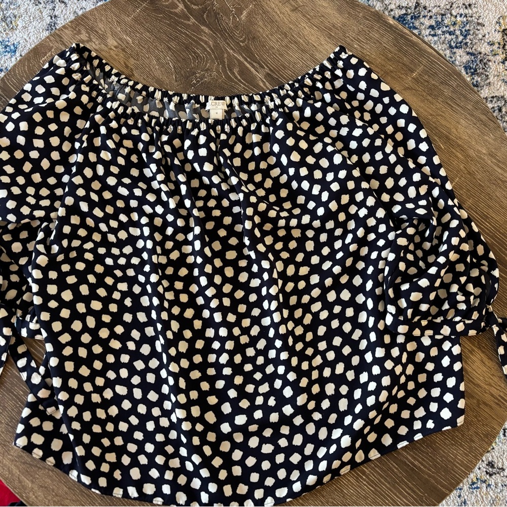 J. Crew Navy & White Off Shoulder Blouse